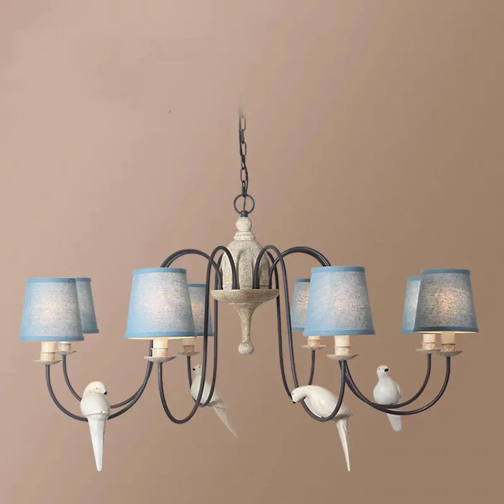 Suspension luminaire originale avec oiseaux et abat-jours bleus