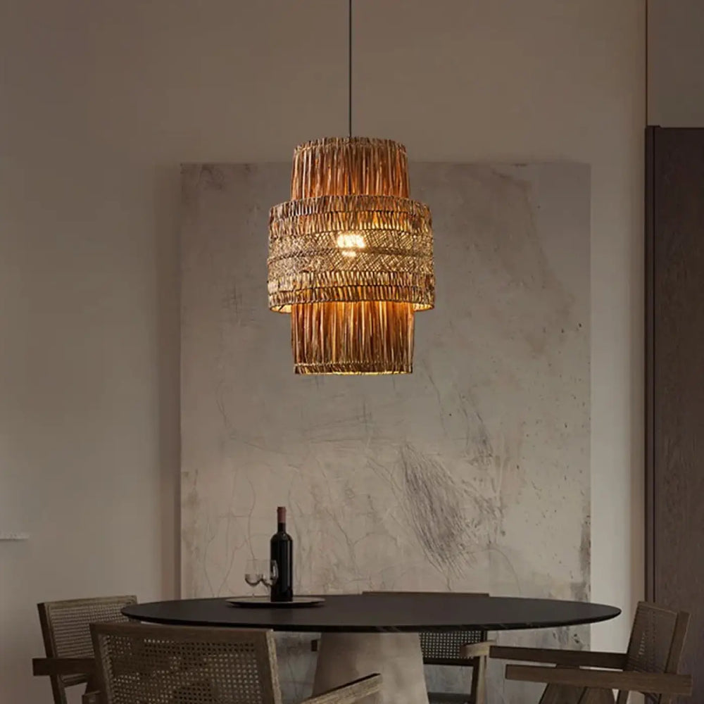 Suspension luminaire en osier au style asiatique pour décoration zen