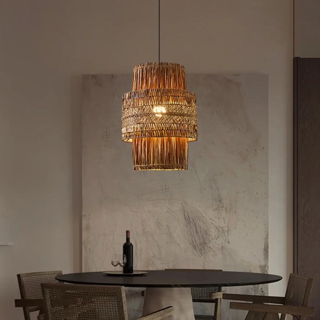 Suspension luminaire en osier au style asiatique pour décoration zen