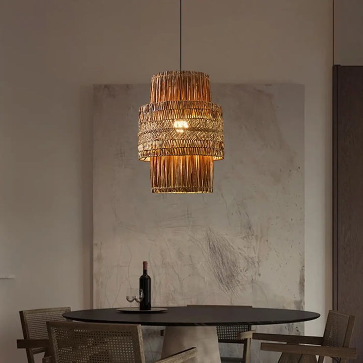 Suspension luminaire en osier au style asiatique pour décoration zen