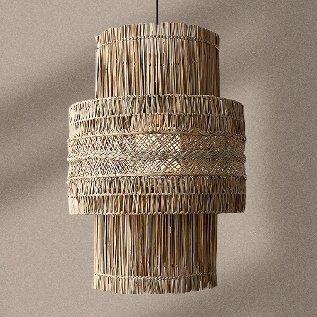 Suspension luminaire en osier au style asiatique pour décoration zen