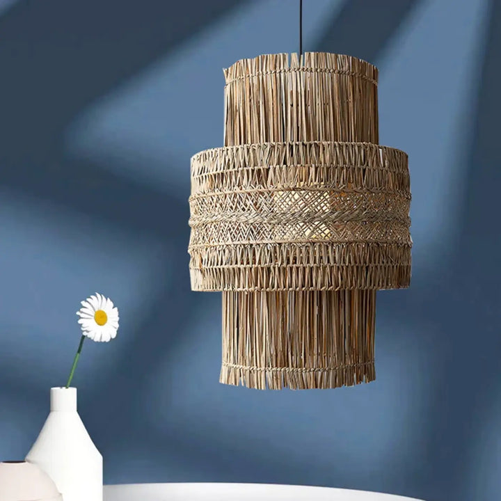 Suspension luminaire en osier au style asiatique pour décoration zen