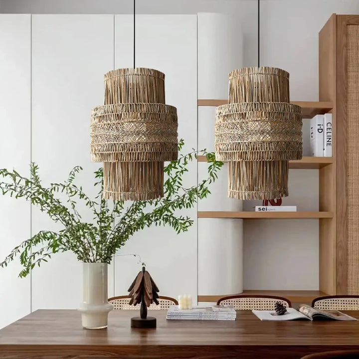 Suspension luminaire en osier au style asiatique pour décoration zen