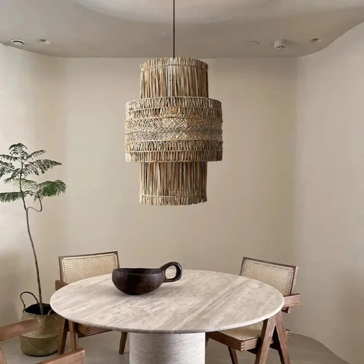 Suspension luminaire en osier au style asiatique pour décoration zen