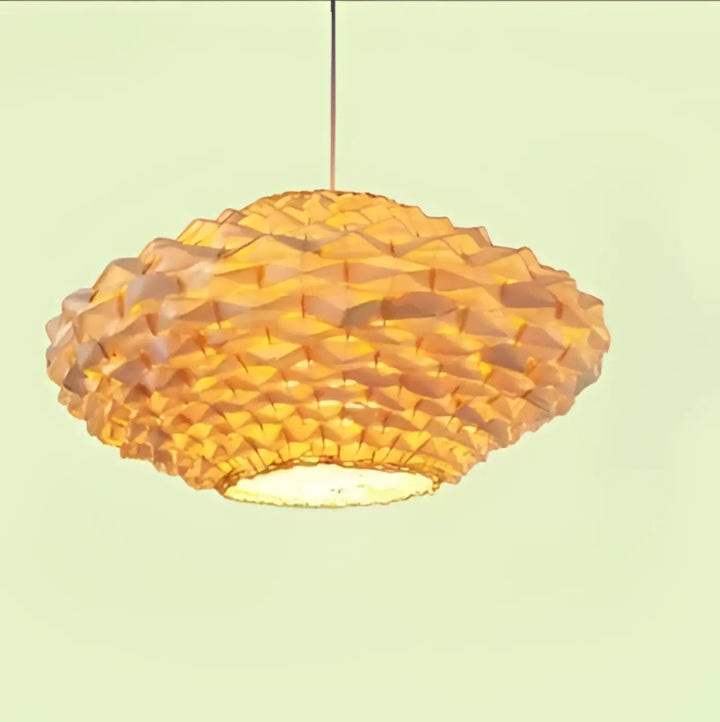 Suspension luminaire satori en bambou tissé chaud avec motif géométrique texturé lampe suspendue écologique