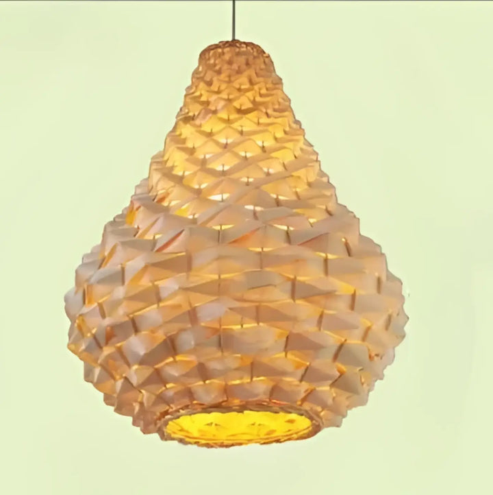 Suspension luminaire satori lampe suspendue en papier tressé ou bambou avec design géométrique et teinte dorée chaleureuse