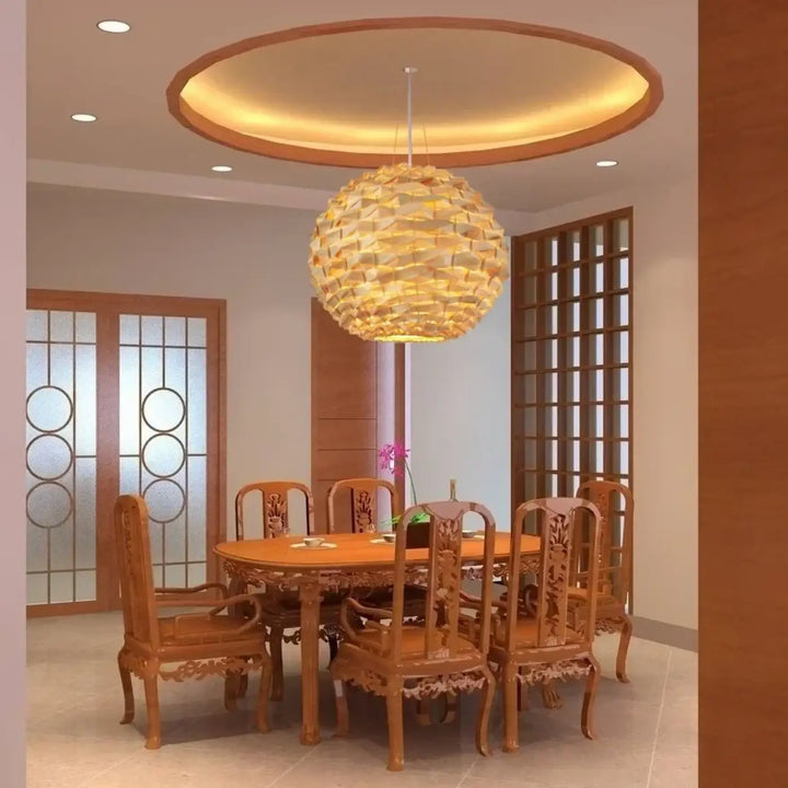 Lampe suspendue satori en bambou tressé ronde de couleur chaude pour suspension luminaire intérieure