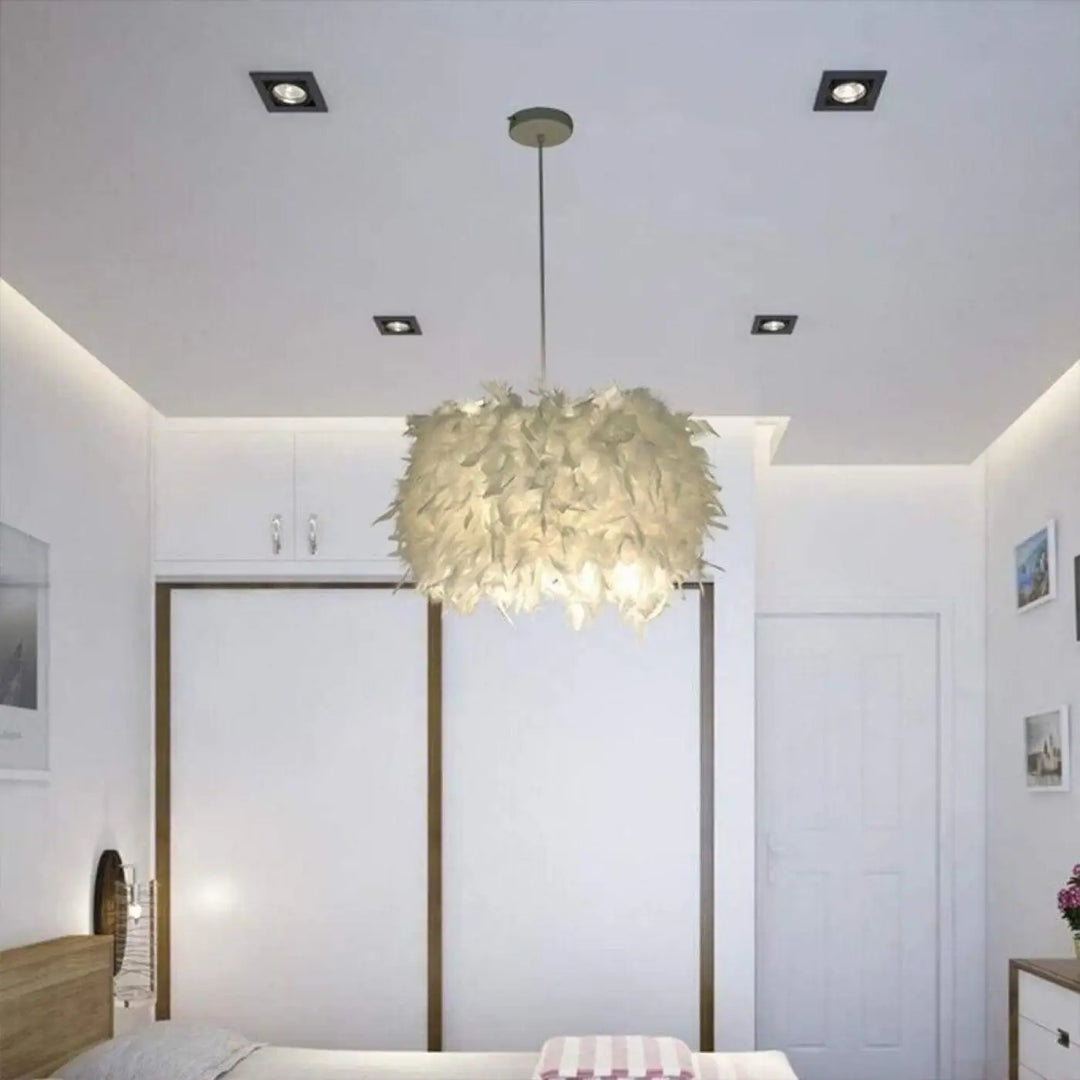 Suspension Luminaire Plume Cylindrique Blanche