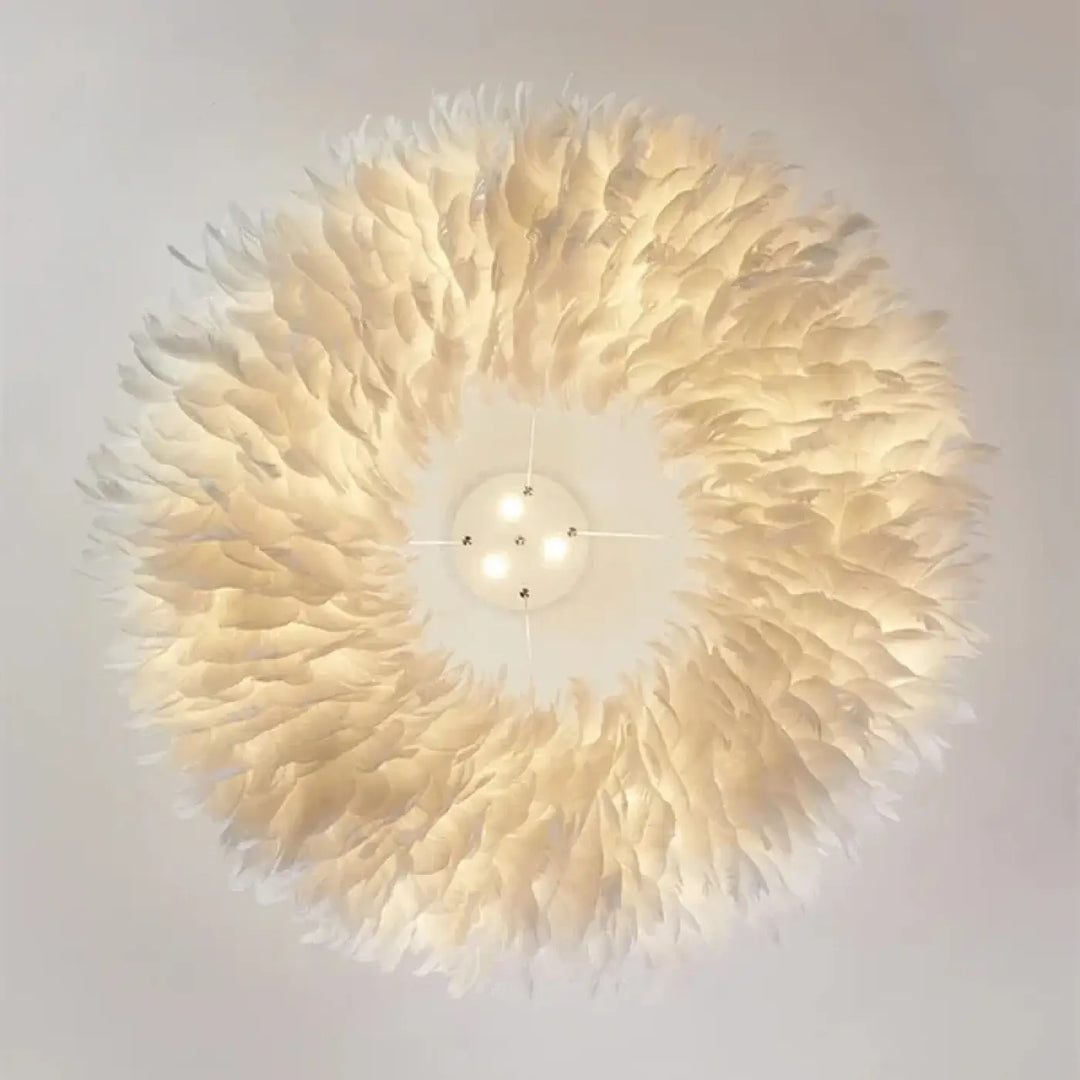 Suspension luminaire plume circulaire disponible en gris ou blanc


