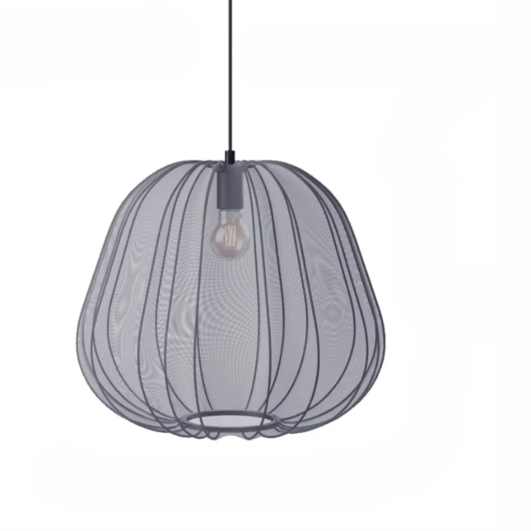Suspension luminaire orbys en verre soufflé gris à maillage filaire organique avec ampoule filament visible