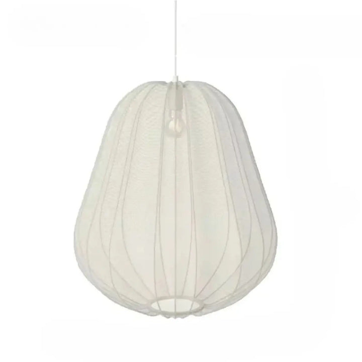 Suspension luminaire orbys en verre soufflé ivoire avec tissu côtelé diffusant une lumière douce raffinée