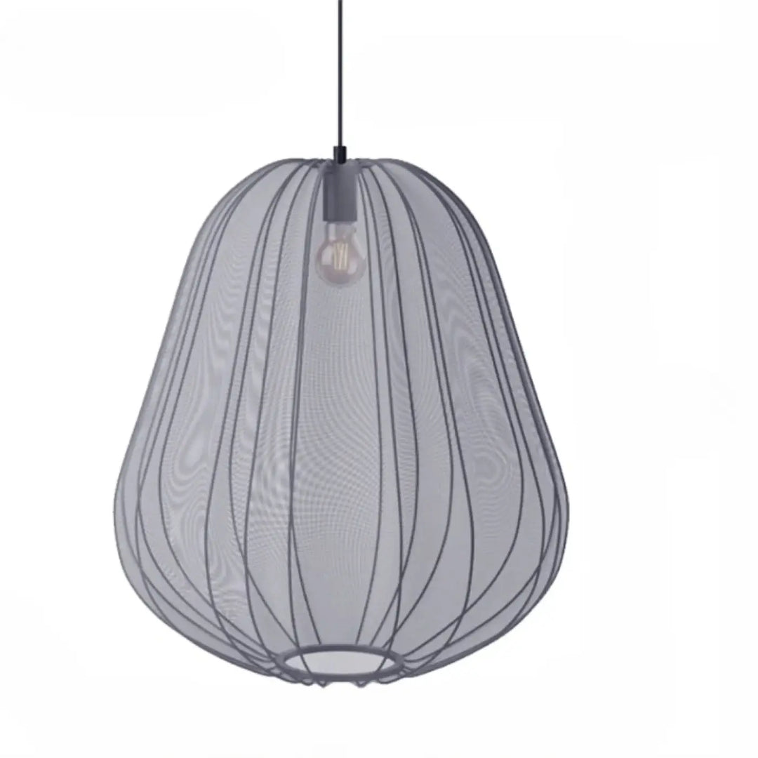 Suspension luminaire orbys gris en fil avec verre soufflé en forme de goutte et design côtelé vertical raffiné