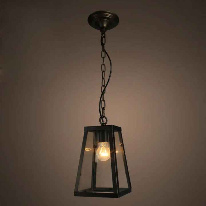 Suspension luminaire jardi en métal noir avec panneaux en verre clair et ampoule chaude style luminaire rétro-industriel