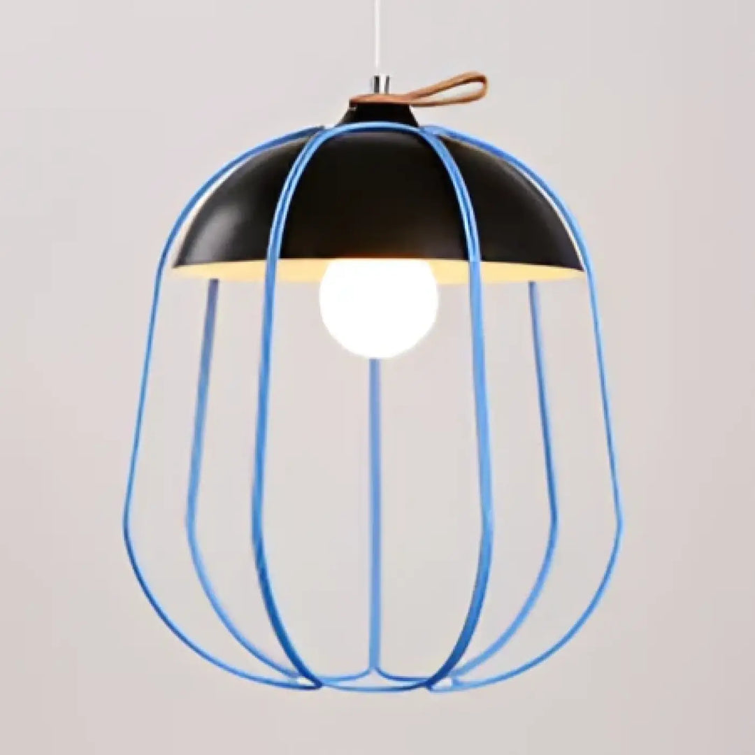 Suspension luminaire caldera bleu cage métal noir dôme ampoule blanc chaud plus qu’un éclairage rétro élégant