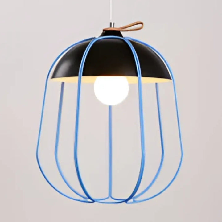 Suspension luminaire caldera bleu cage métal noir dôme ampoule blanc chaud plus qu’un éclairage rétro élégant