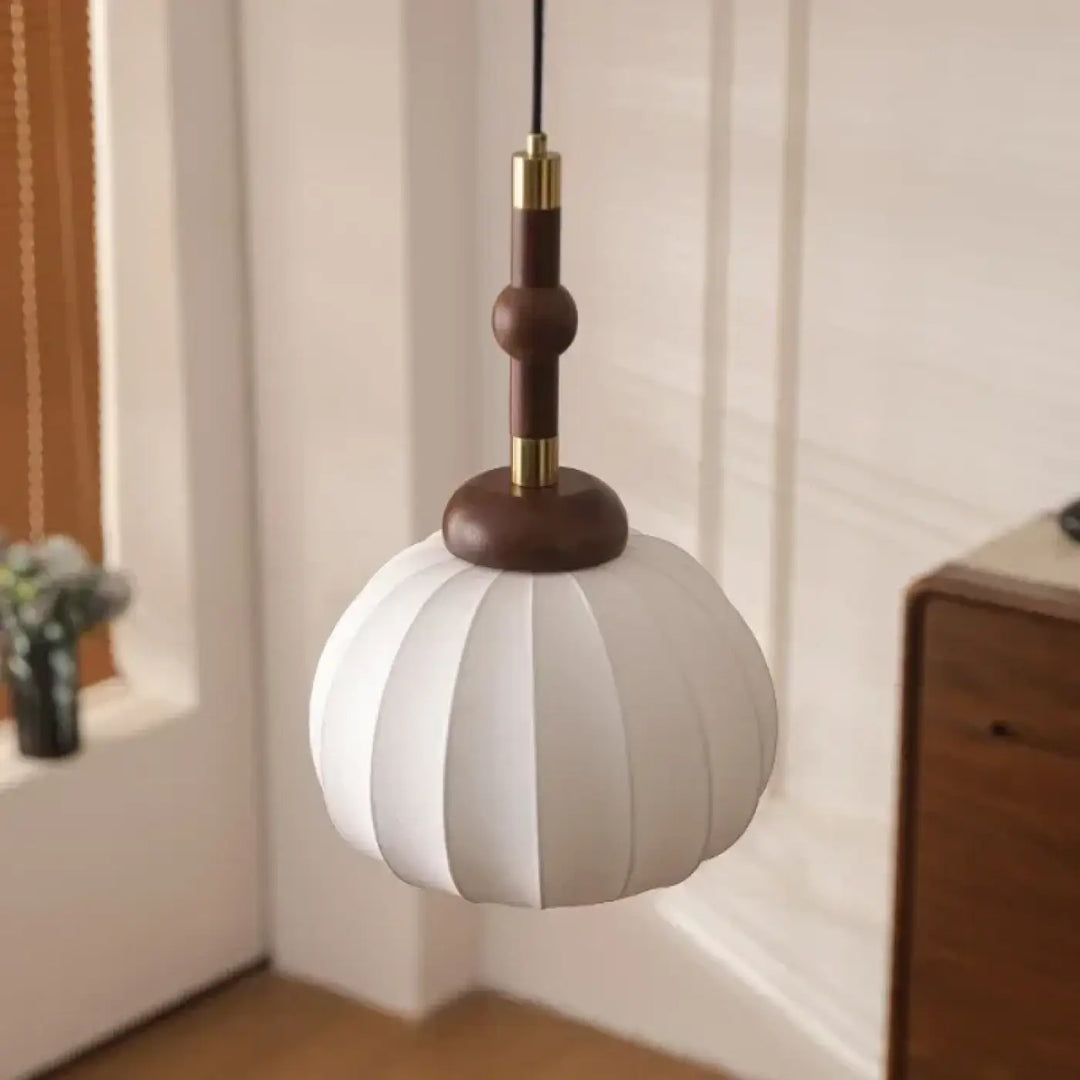 Suspension luminaire ronde en tissu avec motif marron chic