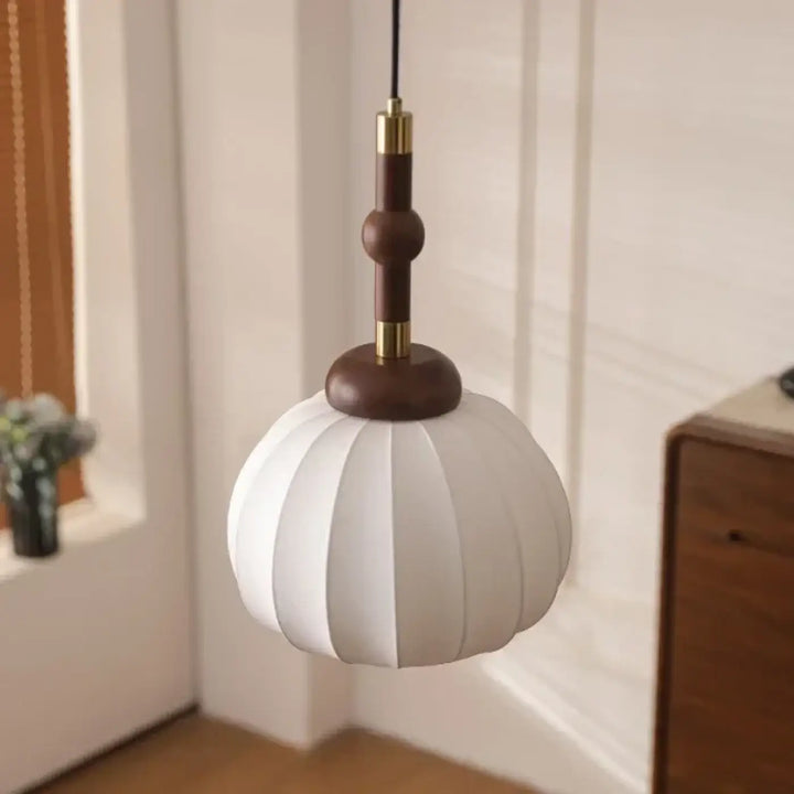 Suspension luminaire ronde en tissu avec motif marron chic