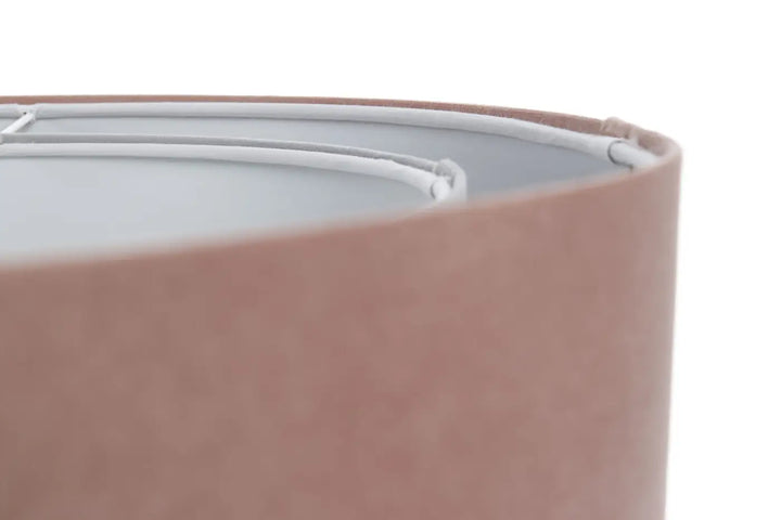 Suspension luminaire duo jasmin avec abat-jour rose gold en tissu texturé et cadre métallique blanc visible
