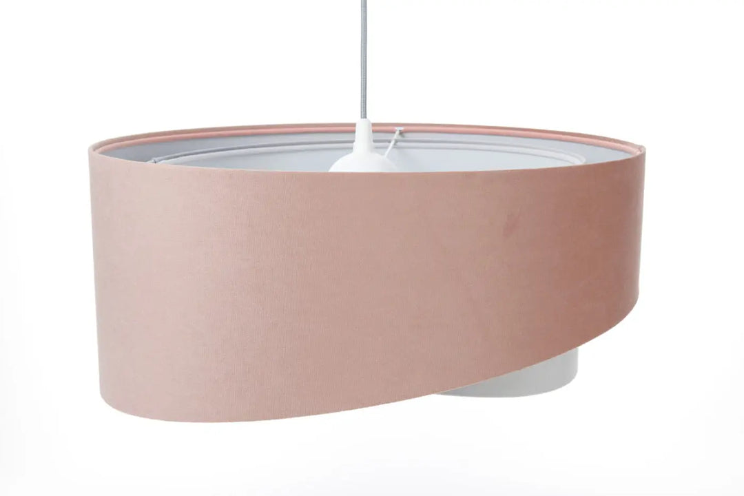 Suspension luminaire galaxy jasmin rose pâle en tissu lisse et design minimaliste cylindrique élégant