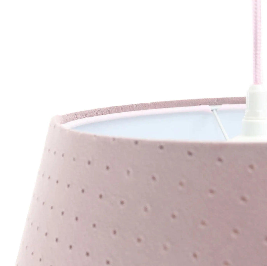 Suspension luminaire bell jasmin avec abat-jour rose vieilli doux à texture pointillée et intérieur blanc