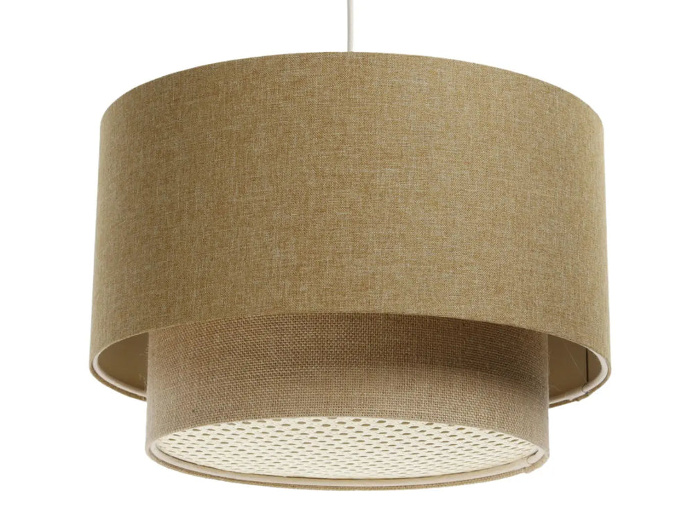 Pendant lamp Duo with Rattan Diffuser – Mustard yellow/Beige/Ecru