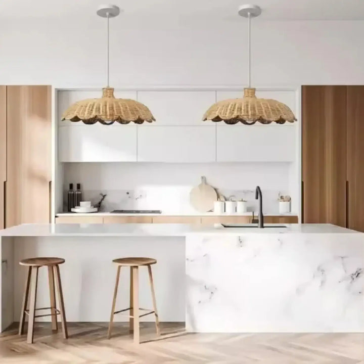 Suspension luminaire en rotin en forme de fleur style bohème