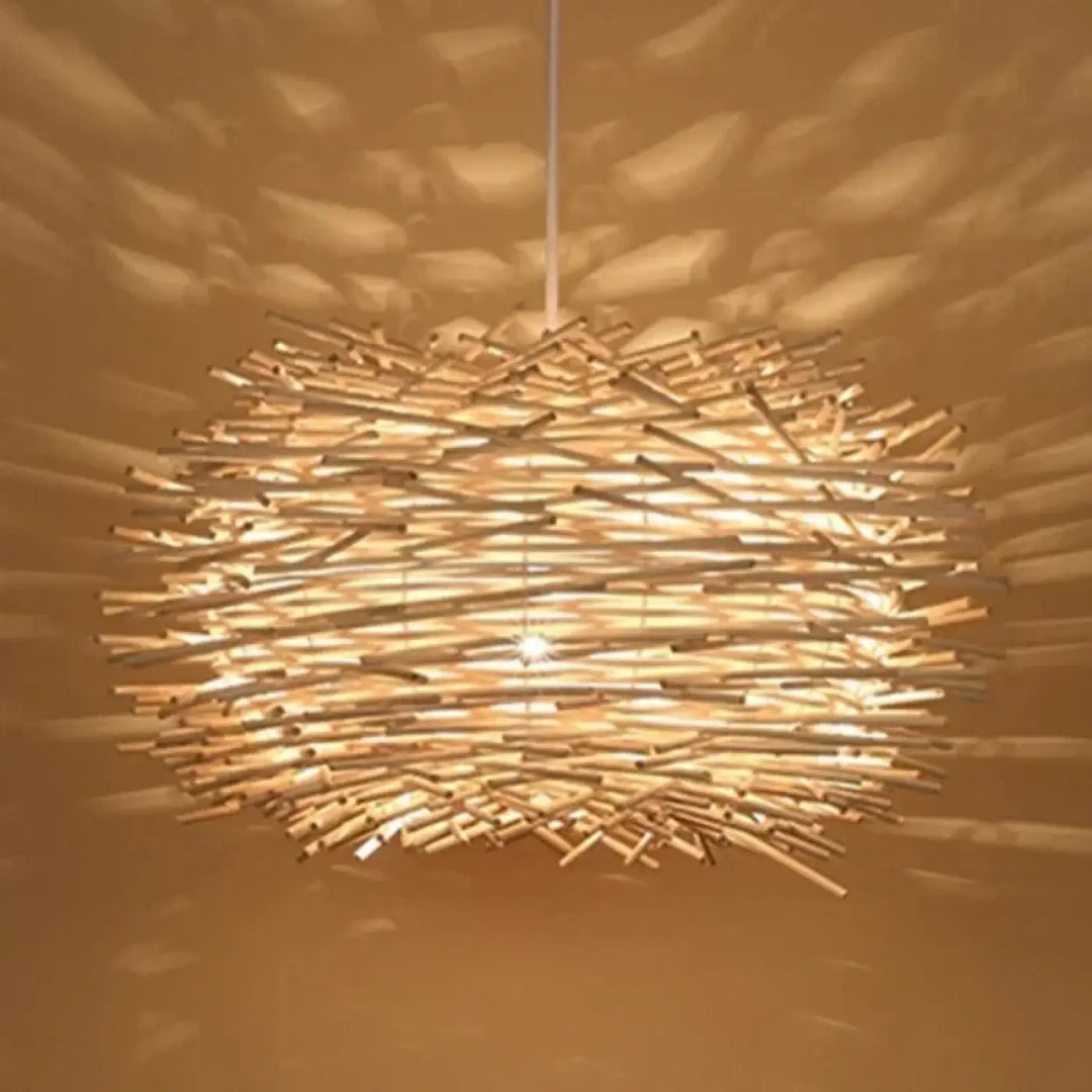 Suspension luminaire en rotin en forme de nid d’oiseaux naturel