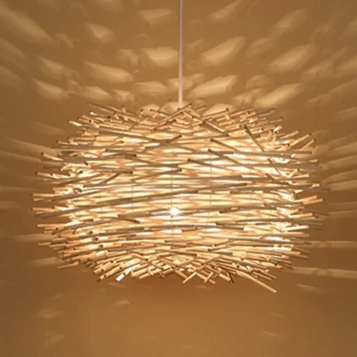 Suspension luminaire en rotin en forme de nid d’oiseaux naturel