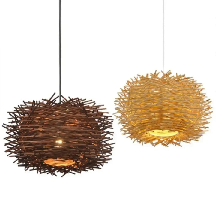 Suspension luminaire en rotin en forme de nid d’oiseaux naturel
