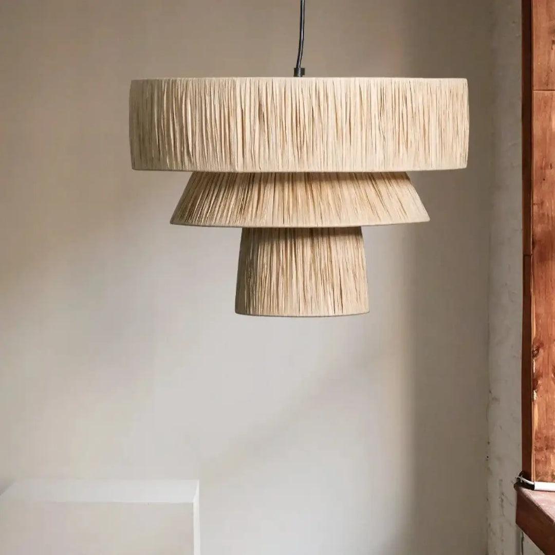 Suspension luminaire en rotin japonais en 3 étages modernes

