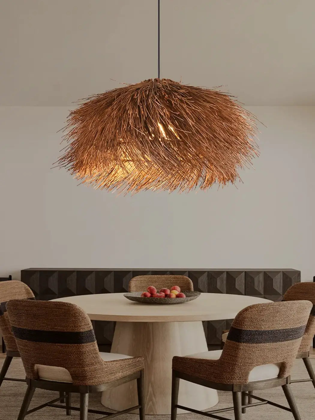 Suspension luminaire rotin naturel design moderne


