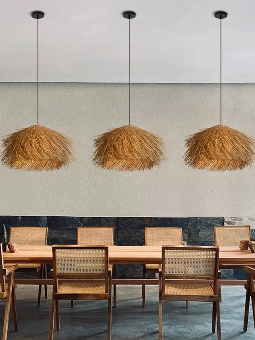 Suspension luminaire rotin naturel design moderne

