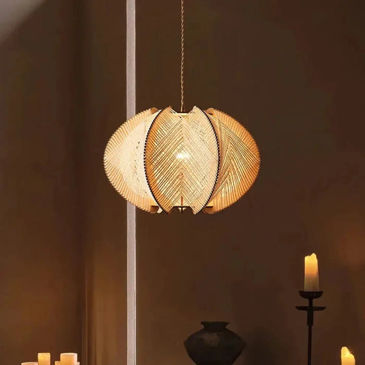 Suspension luminaire rotin ronde tressée style bohème naturel

