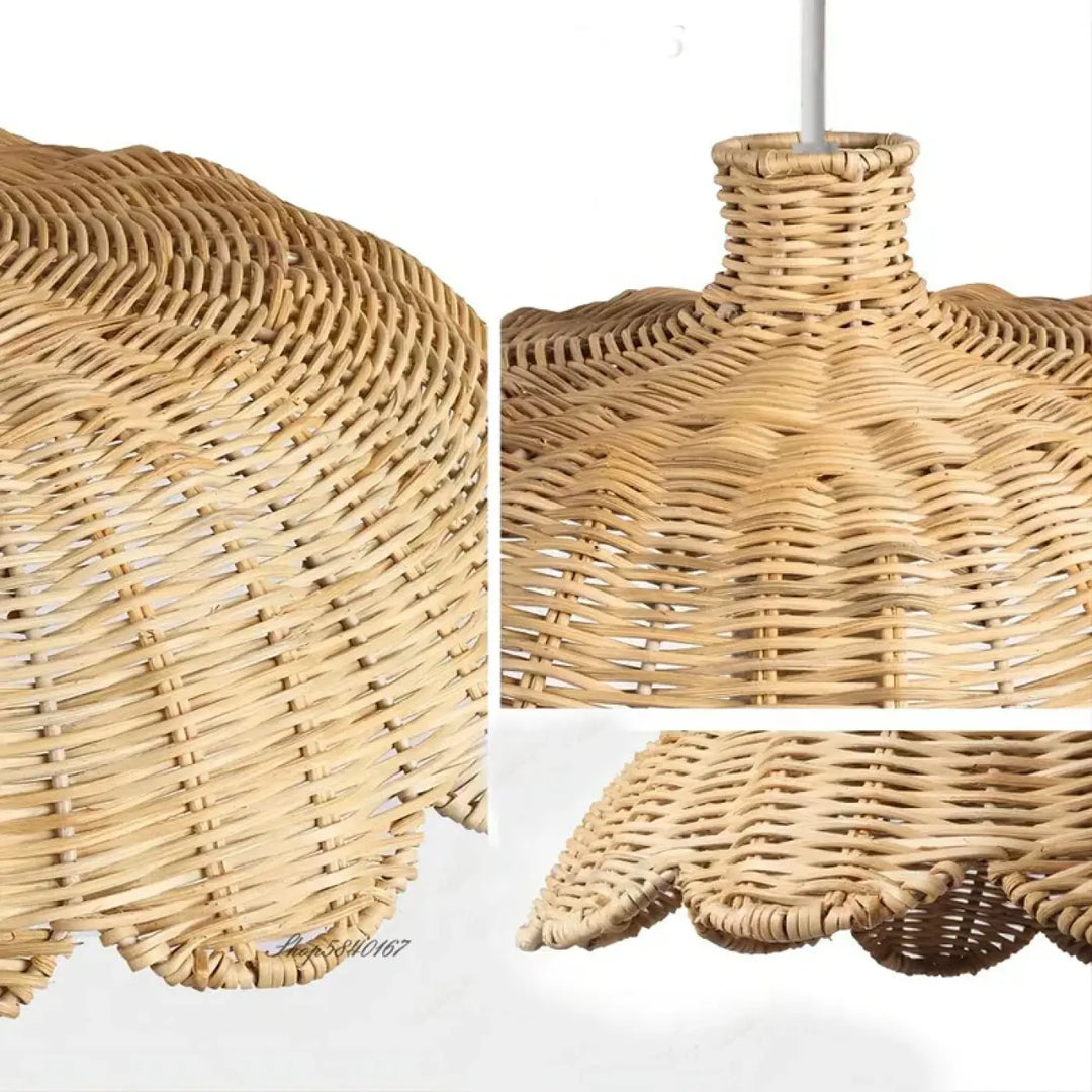 Suspension luminaire en rotin au style moderne façon marguerite

