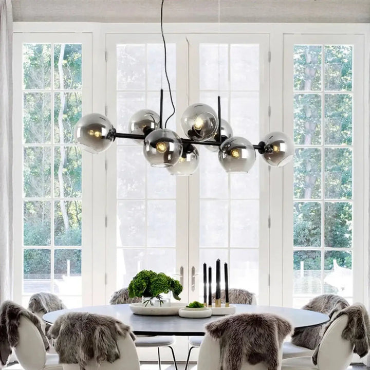Suspension luminaire scandinave avec 8 boules en verre teinté noir

