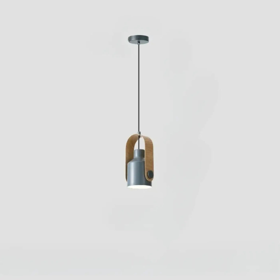 Suspension luminaire talvi gris en métal avec une sangle en cuir naturel en bois