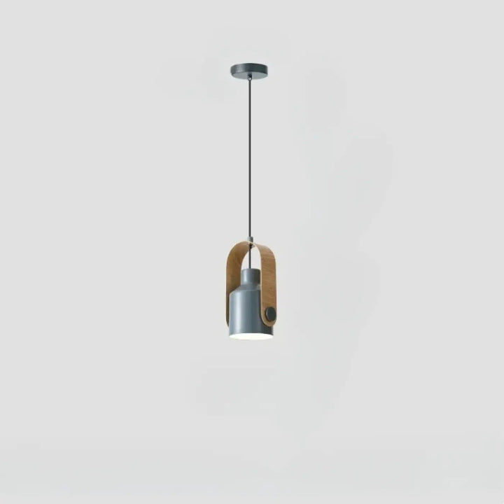 Suspension luminaire talvi gris en métal avec une sangle en cuir naturel en bois
