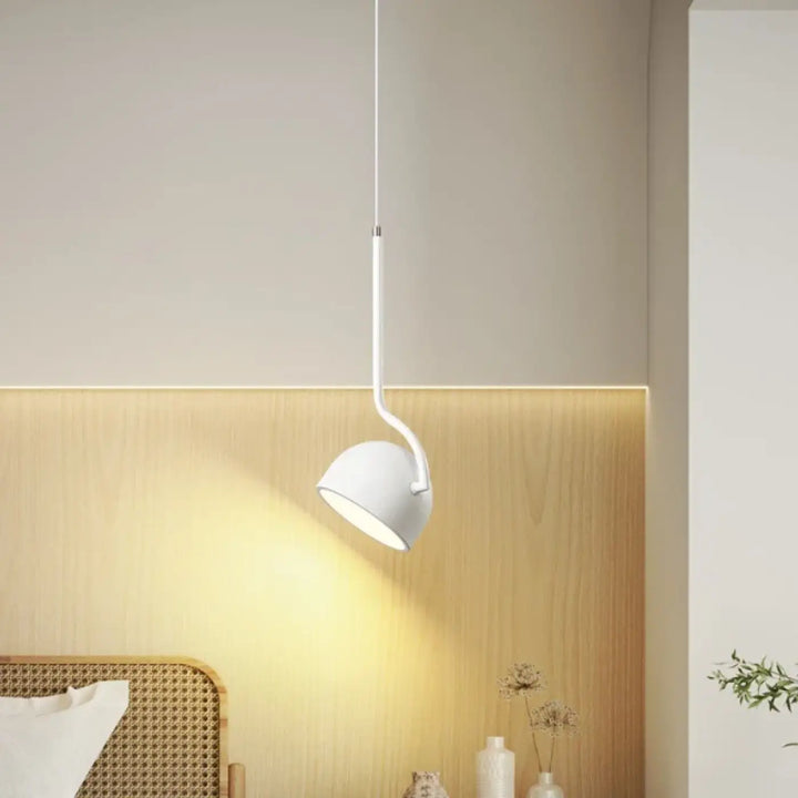 Suspension luminaire elanka blanc minimaliste avec tige courbée élégante et abat-jour en forme de dôme luminaire scandinave
