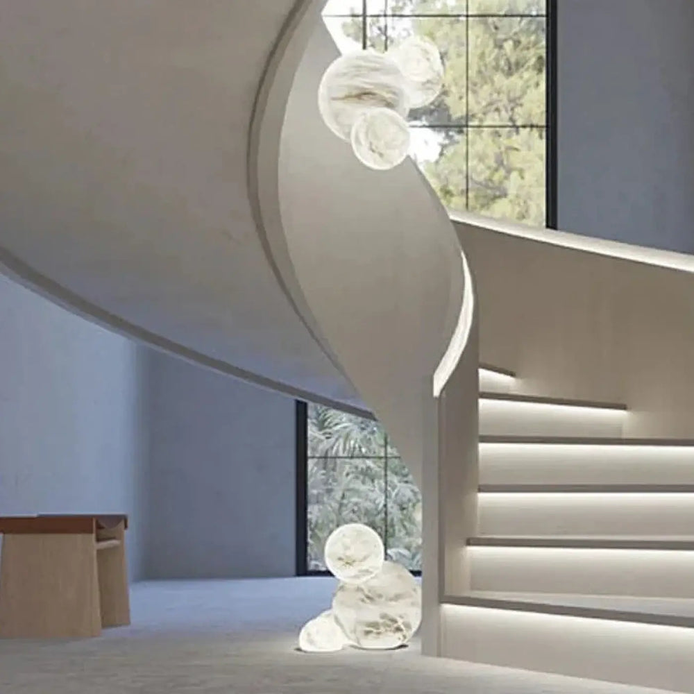 Suspension luminaire sculpturale en albâtre flottant