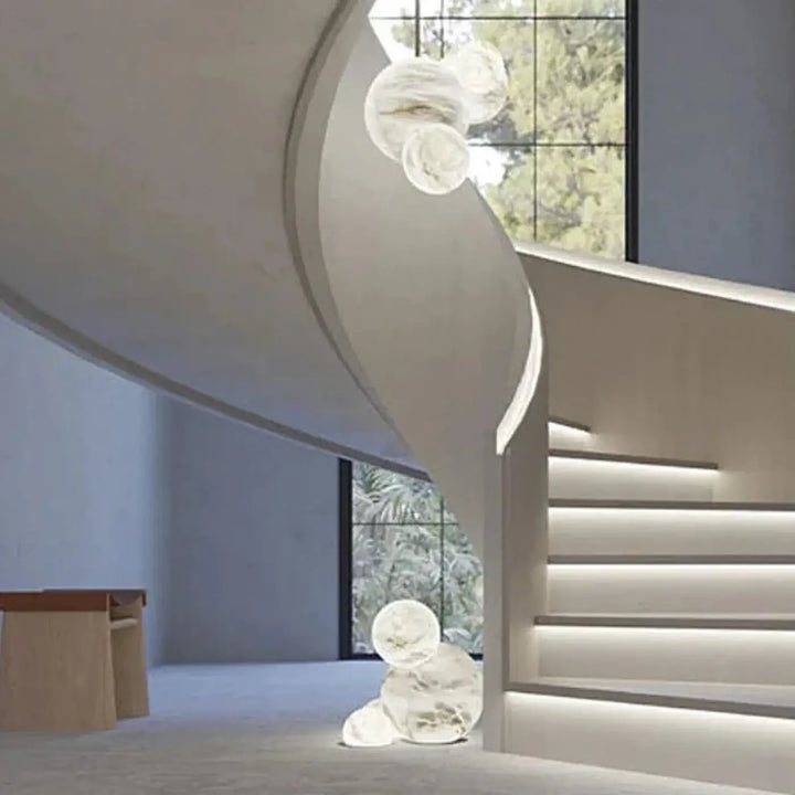 Suspension luminaire sculpturale en albâtre flottant