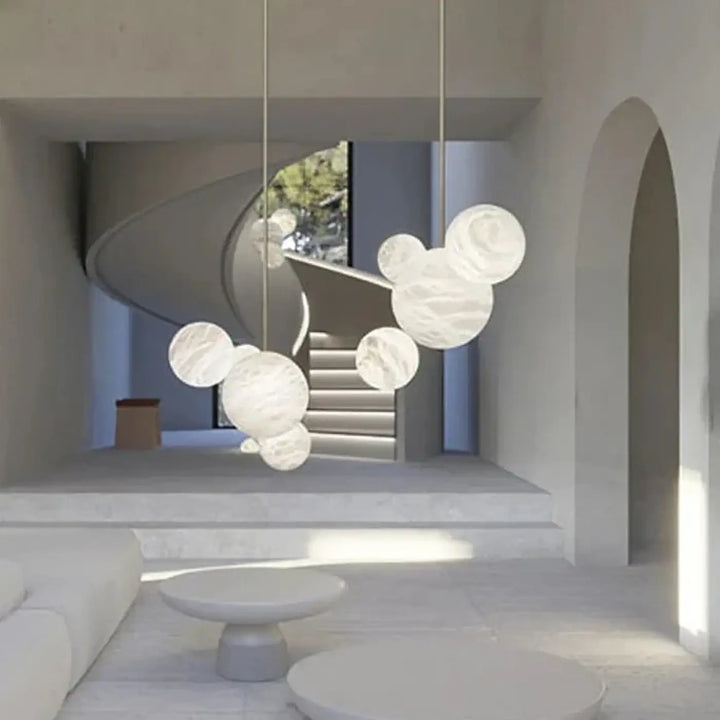 Suspension luminaire sculpturale en albâtre flottant