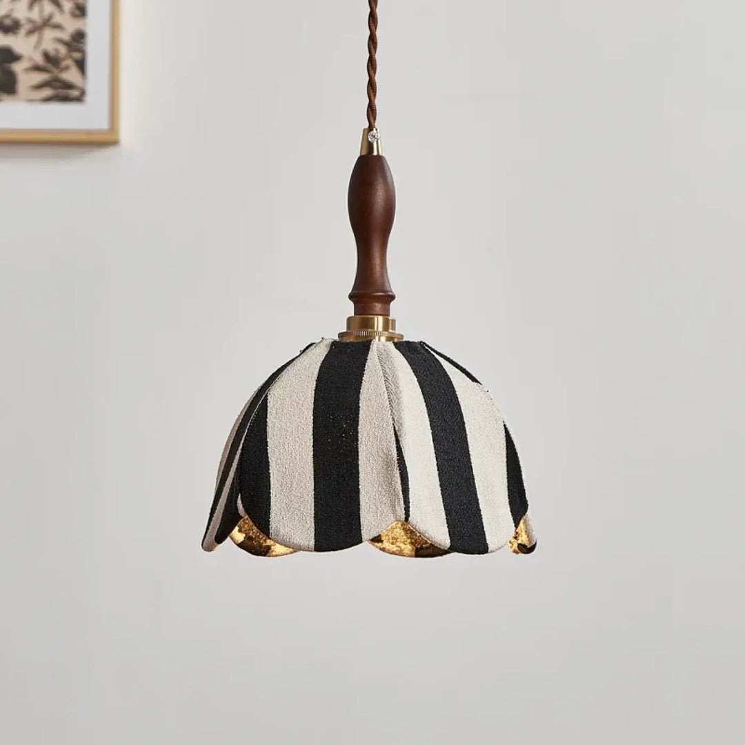 Suspension luminaire striée noir et blanc avec détail doré vintage