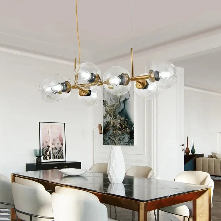 Suspension luminaire style art déco dorée en verre