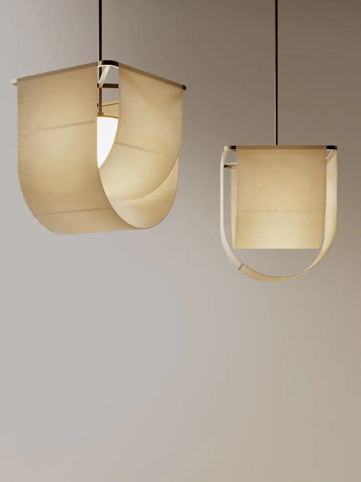 Suspension luminaire style asiatique en tissu beige et métal