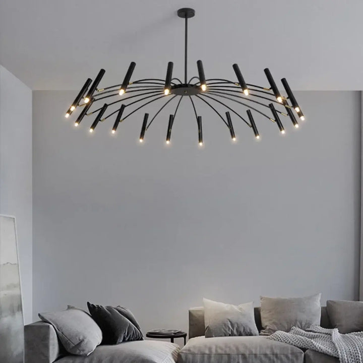Suspension luminaire au style chandelier noir à 24 têtes LED amovibles

