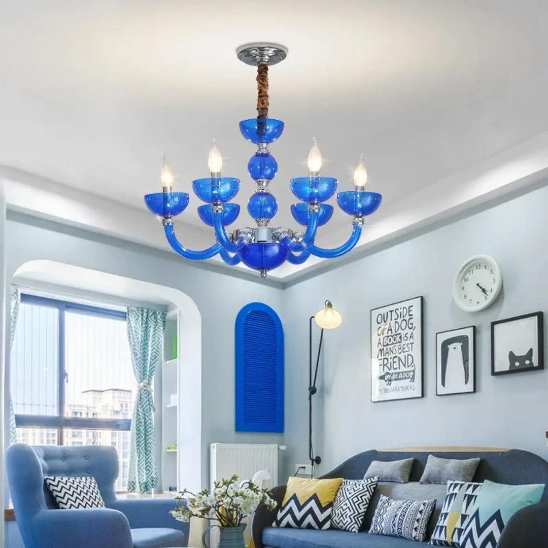 Suspension Luminaire Au Style Grec Verre Soufflé Bleu Organique