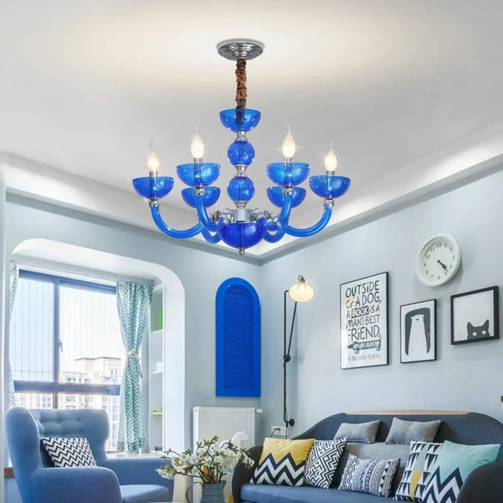 Suspension Luminaire Au Style Grec Verre Soufflé Bleu Organique