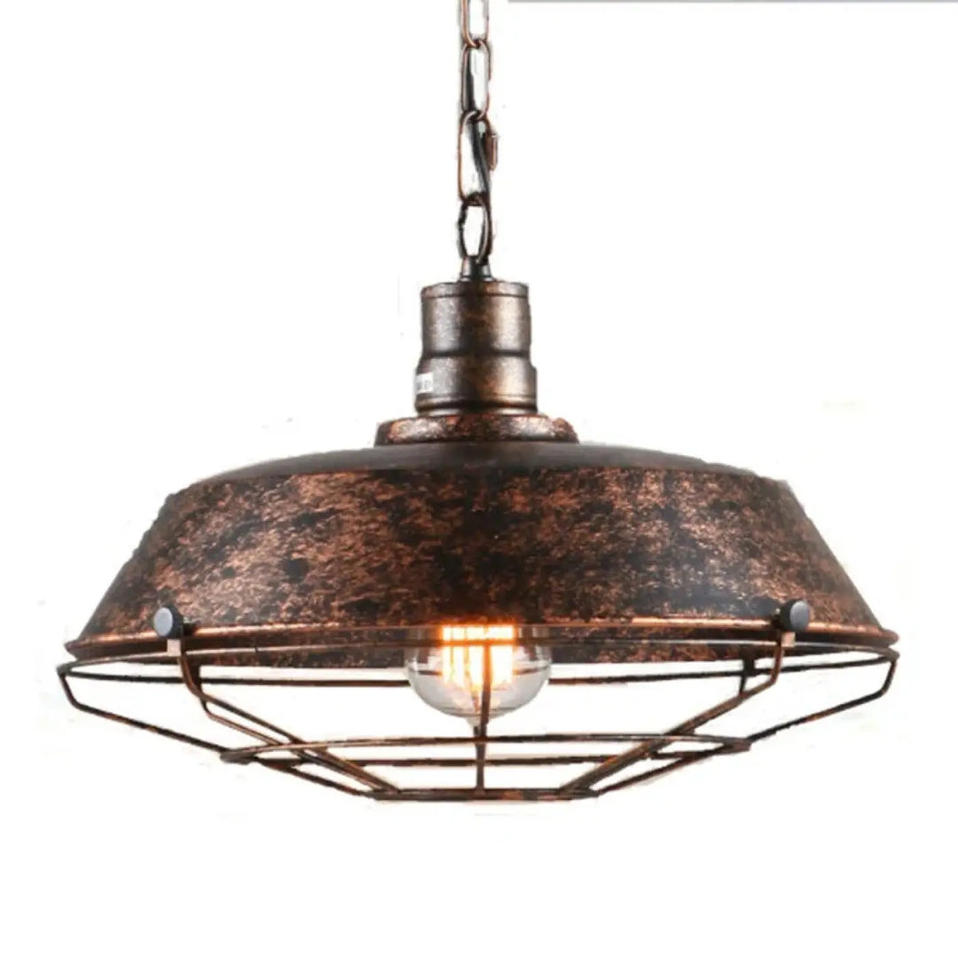 Suspension luminaire au style industriel en forme de cloche aplatie

