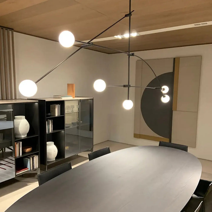 Suspension luminaire moack en métal noir moderne avec globes blancs sphériques en style moderne suspension luminaire style