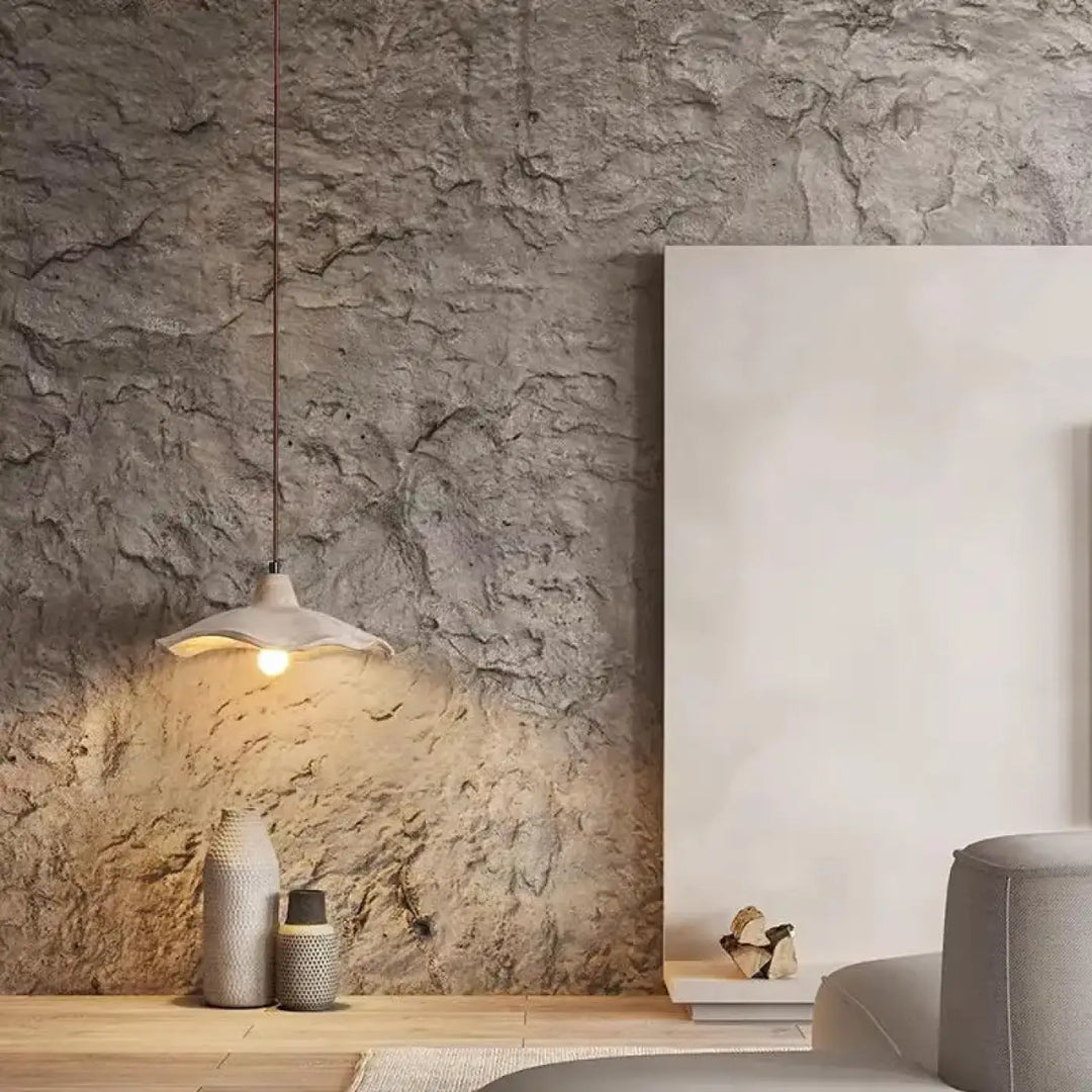 Suspension luminaire style scandinave beige avec détail bois chic